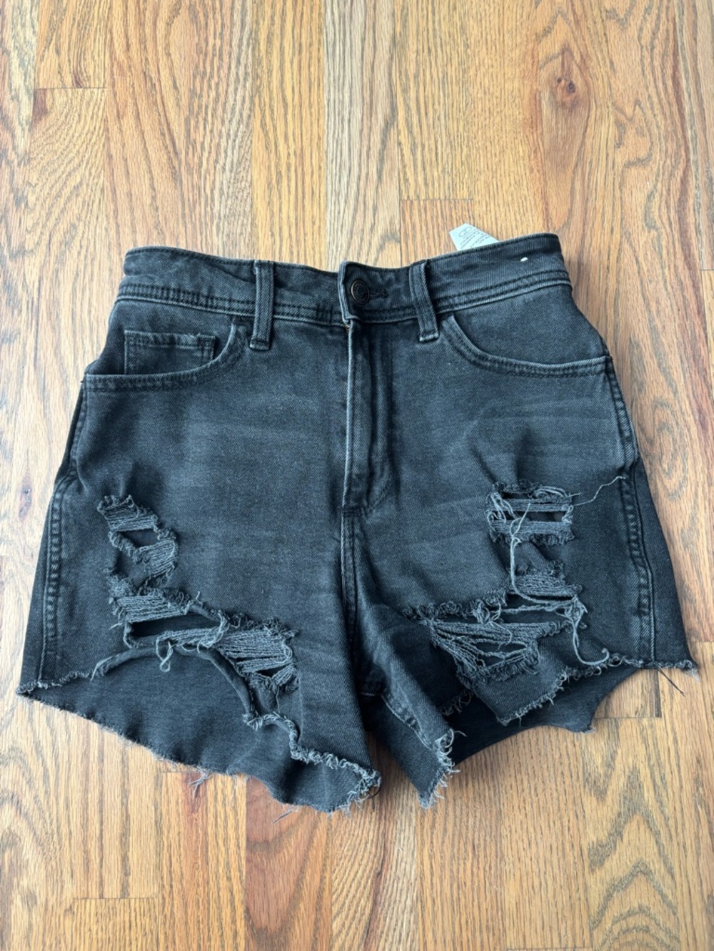 Hollister Black Distressed High-Rise Jean Shorts